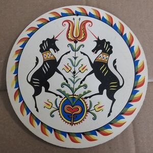 Vintage Trivet, Jacob Zook Hex Unicorns Pennsylvania Dutch 7.75”